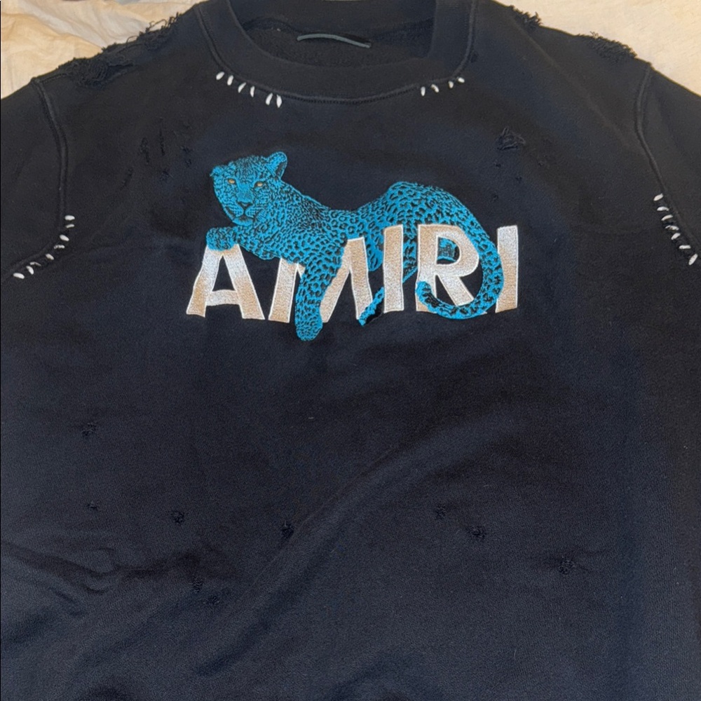 AMIRI Black Sweatshirt with Blue Leopard Motif